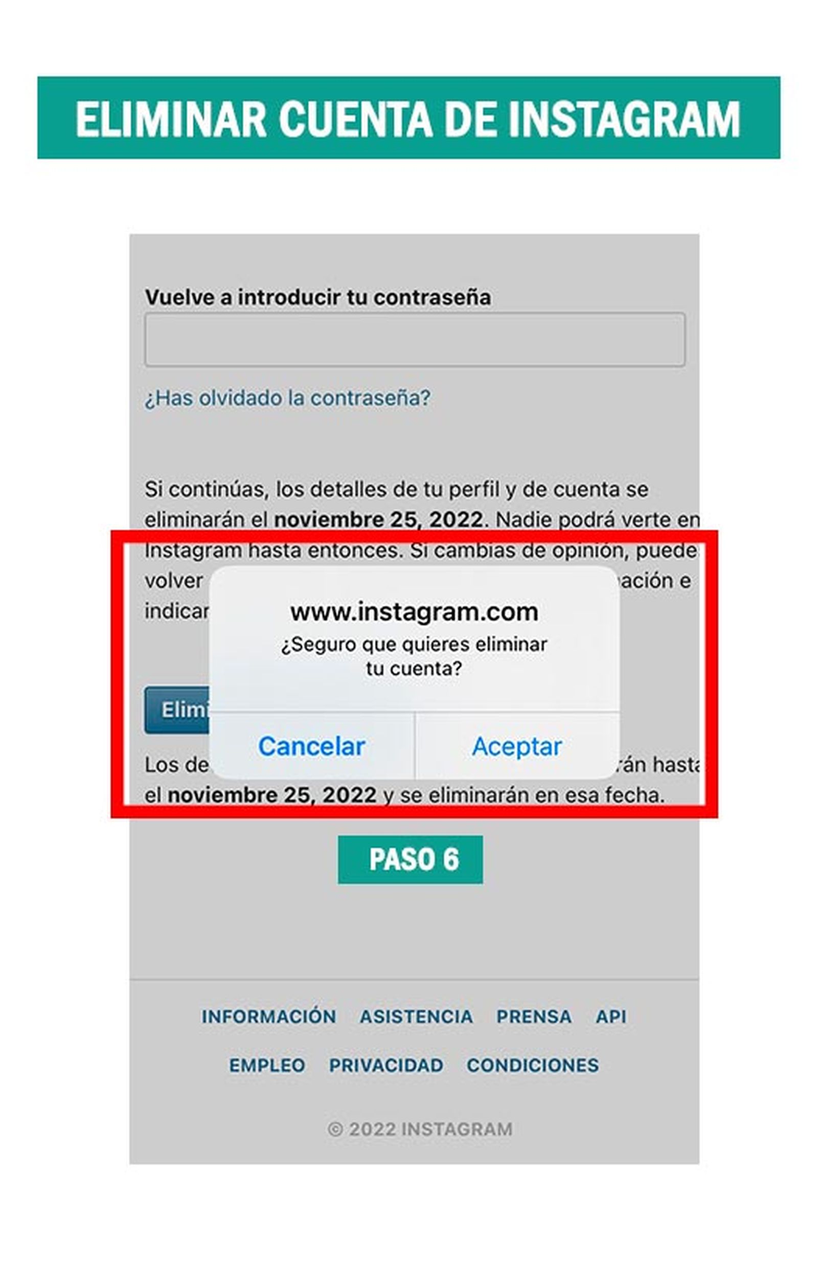 como borrar cuenta de instagram paso final