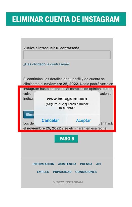 como borrar cuenta de instagram paso final