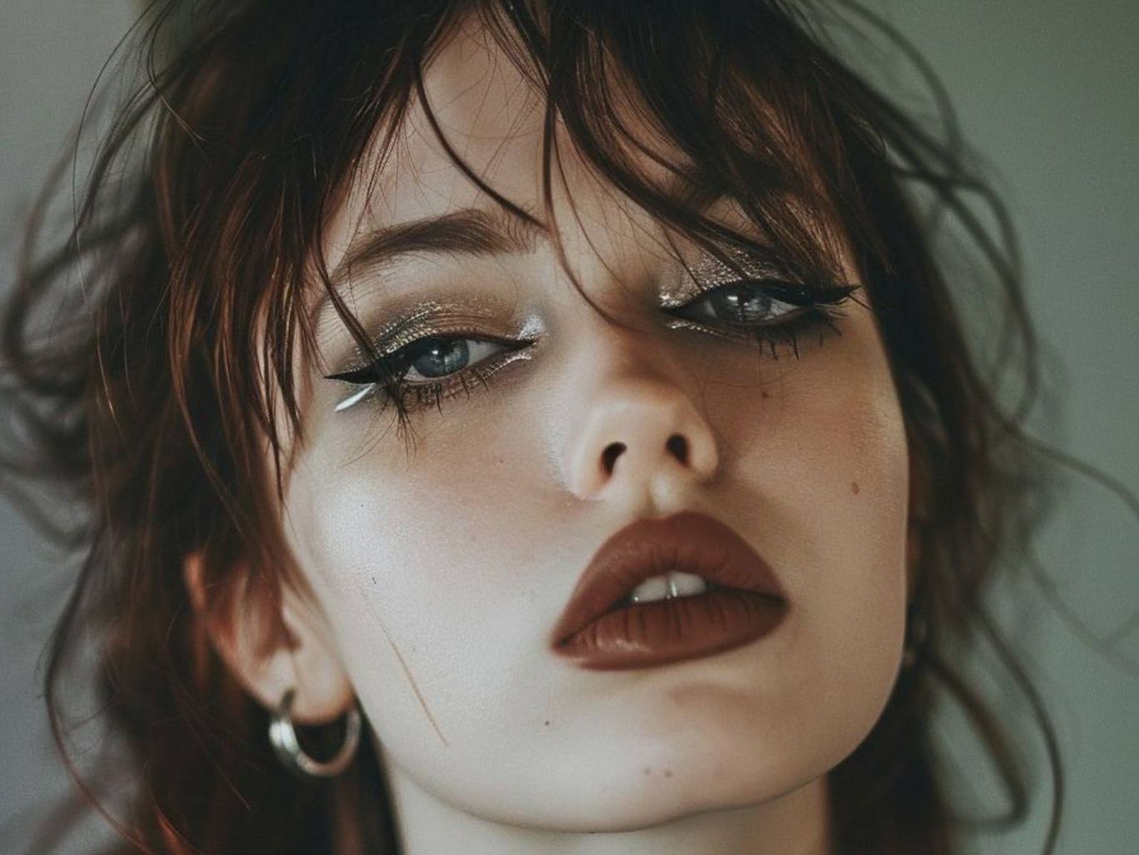 El estilo grunge glam vuelve con fuerza: sombras oscuras con brillo y labios intensos.