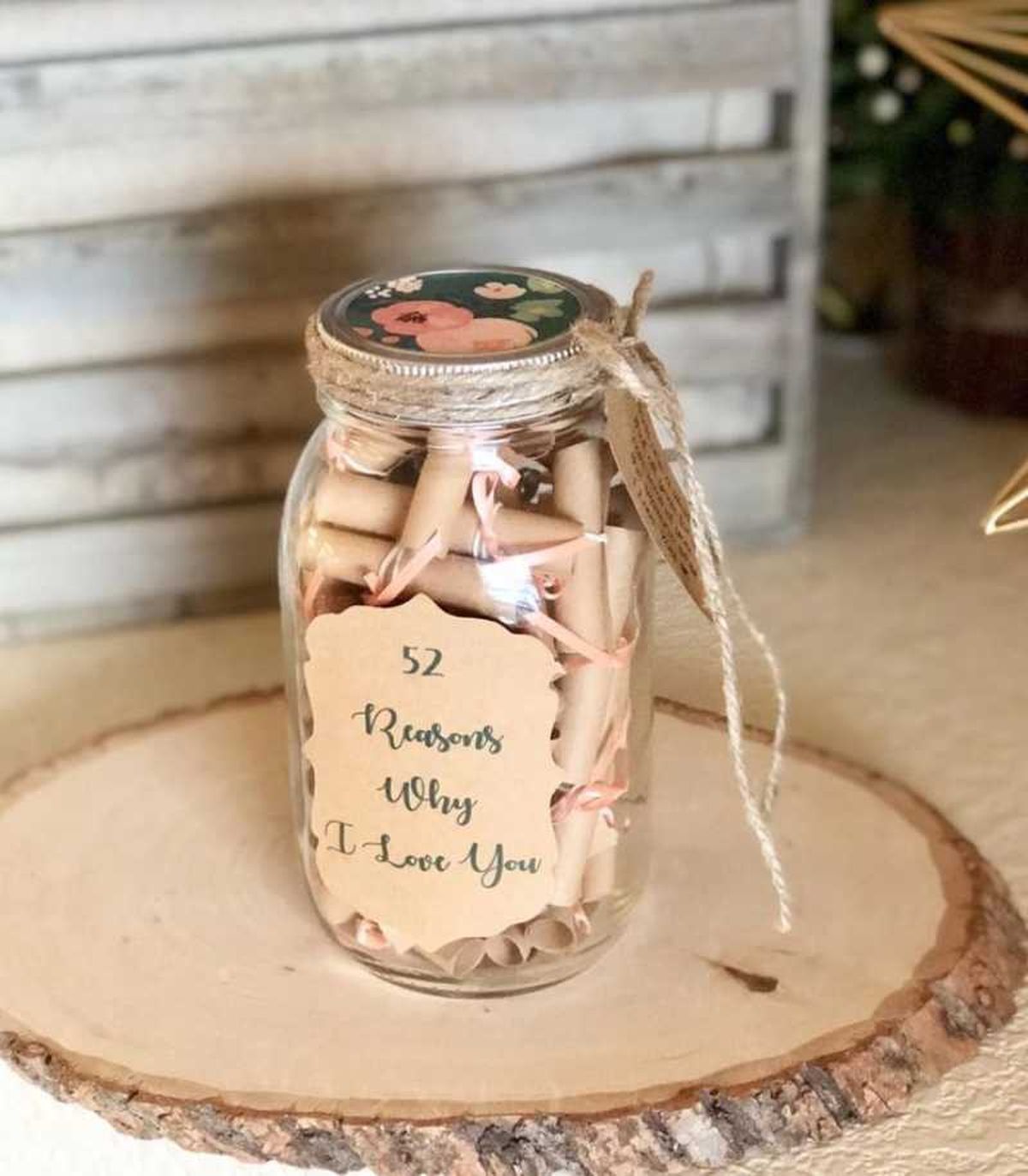 Tarro cristal 'Razones por las que te amo' para San Valentín.