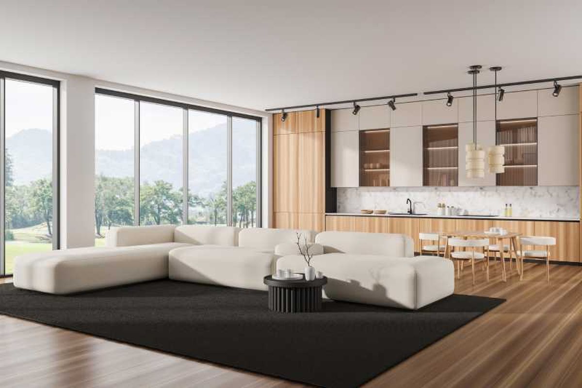 Cocina abierta al salón sin espacios abarrotados.