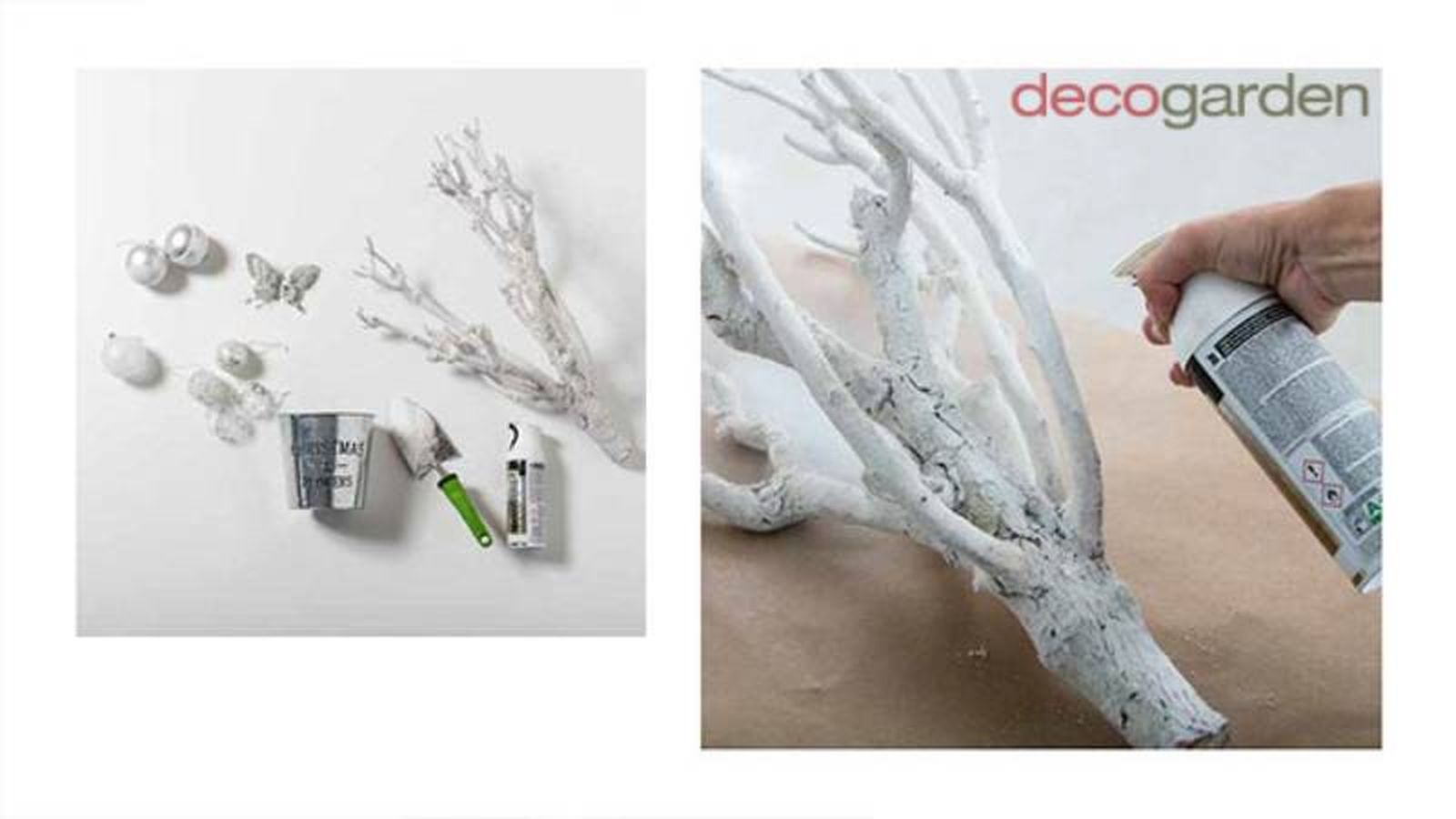 Pintar las ramas de blanco para hacer el árbol de Navidad.