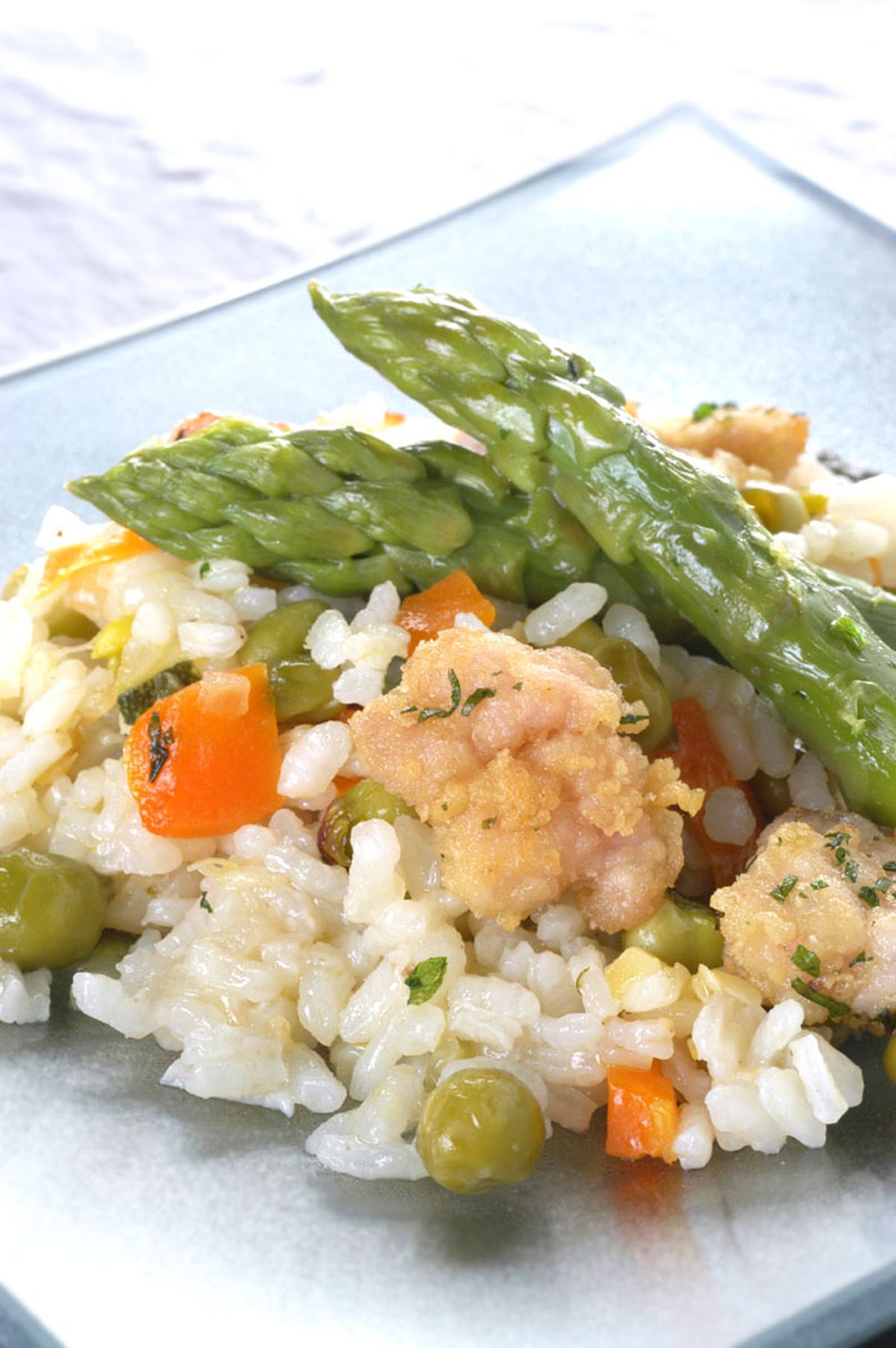 Arroz con mollejas fritas