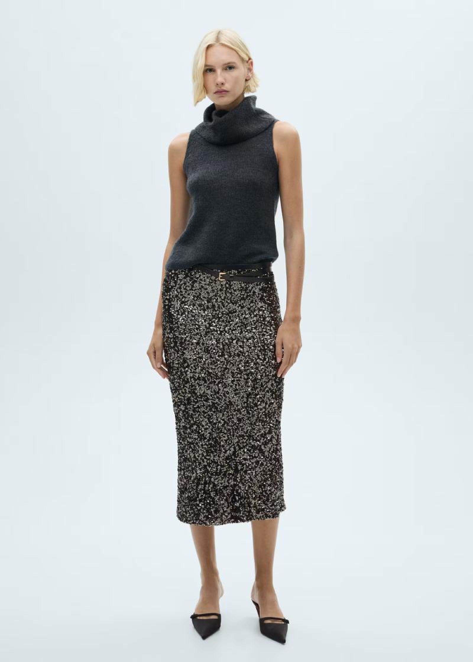 Falda midi de lentejuelas