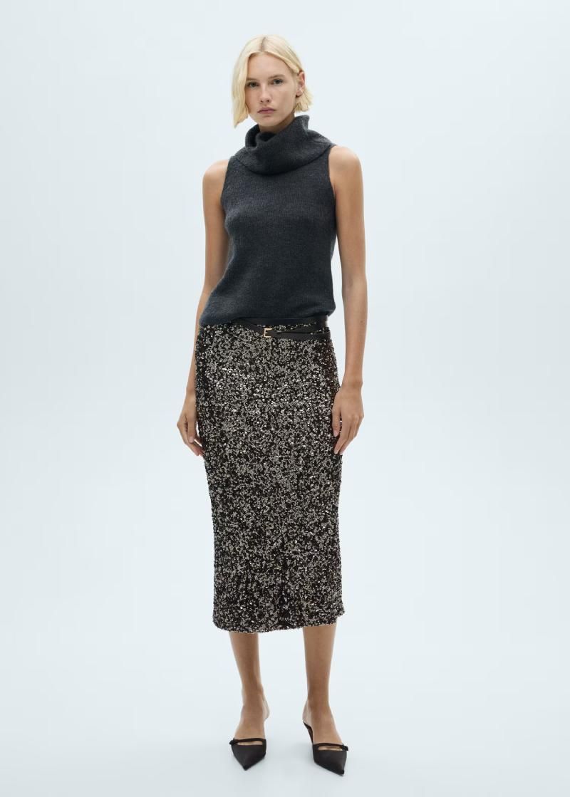 Falda midi de lentejuelas