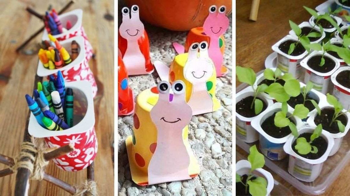 Crea con los vasitos de yogur semilleros, muñecos y portalápices / Imagen: Pinterest