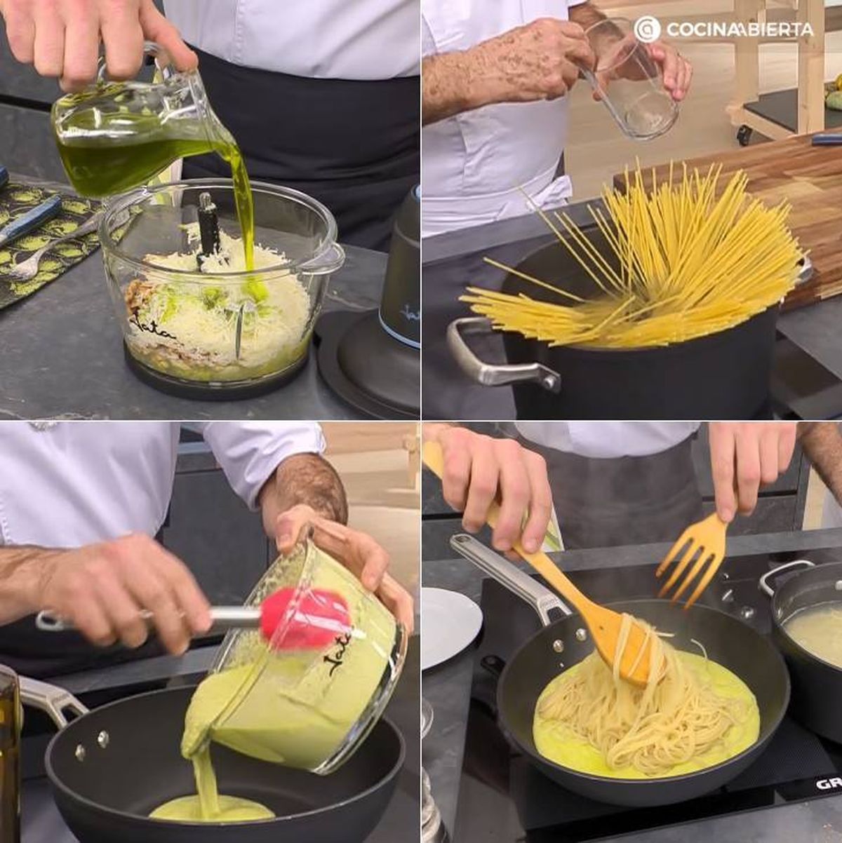 espaguetis al pesto limon pasos