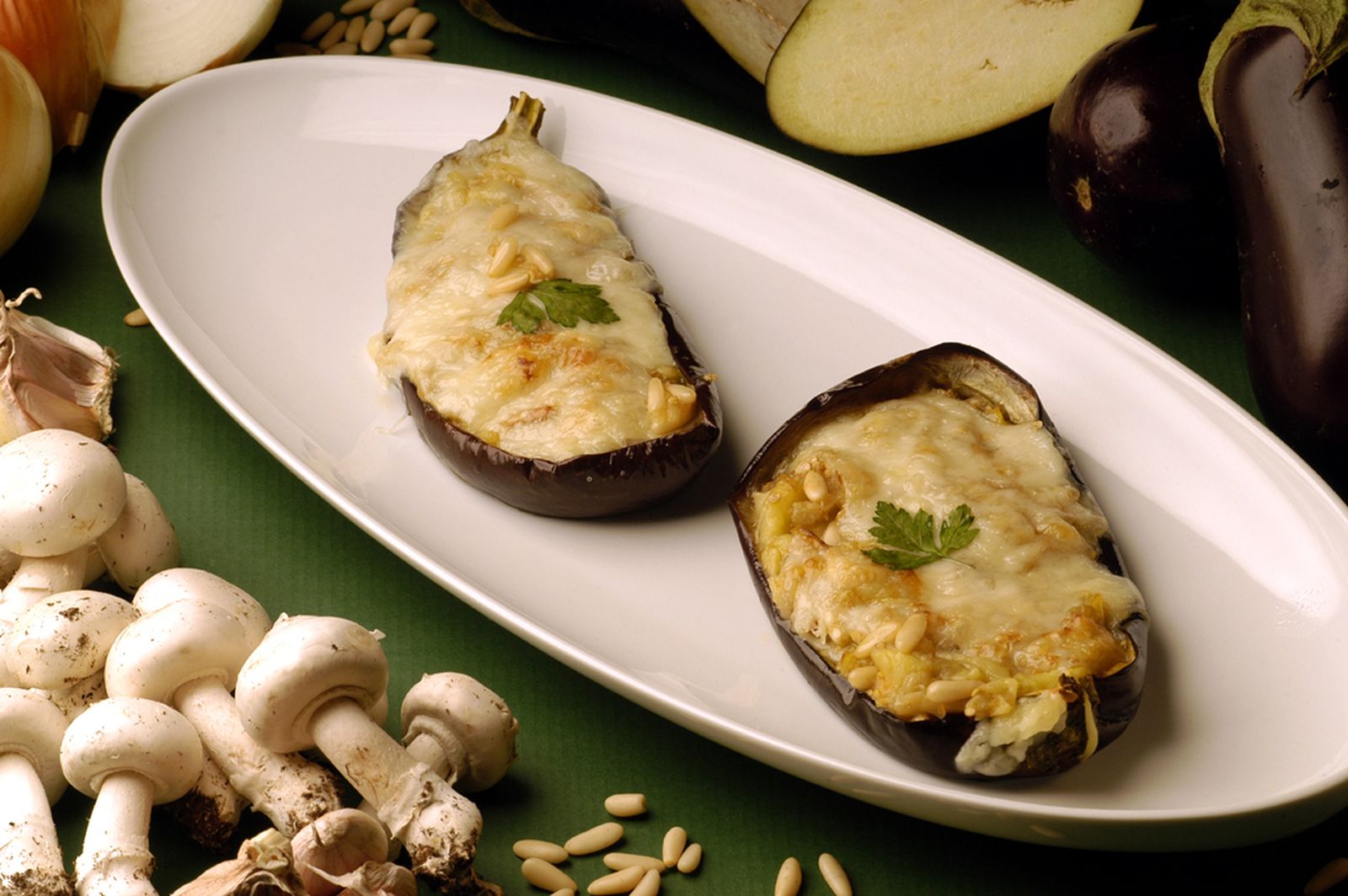 Berenjenas rellenas de champiñón