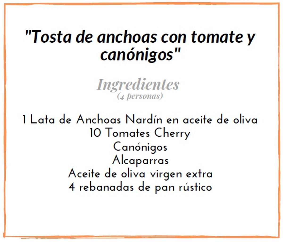 Tostas de anchoas con tomate y canónigos  ingredientes