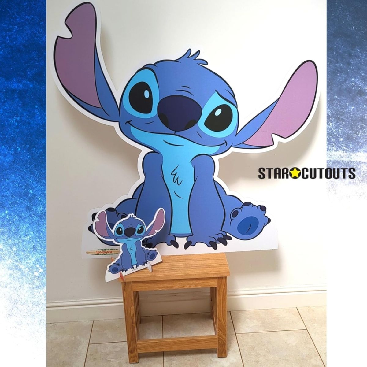 Figura de cartón grande de Stitch para decorar un cumpleaños infantil.