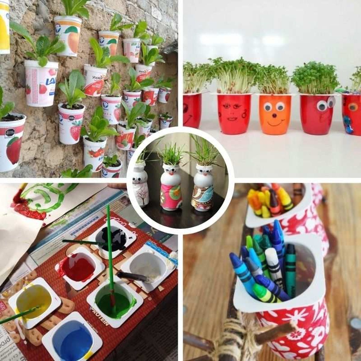 Semilleros, organizadores y mini macetas con vasitos de yogur / Imagen: Pinterest