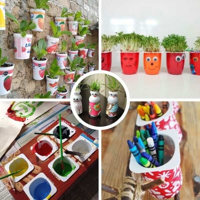 Semilleros, organizadores y mini macetas con vasitos de yogur / Imagen: Pinterest