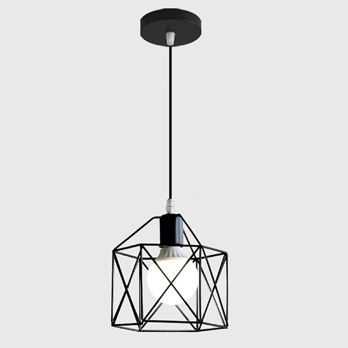 Lámpara colgante negra de estilo geométrico.