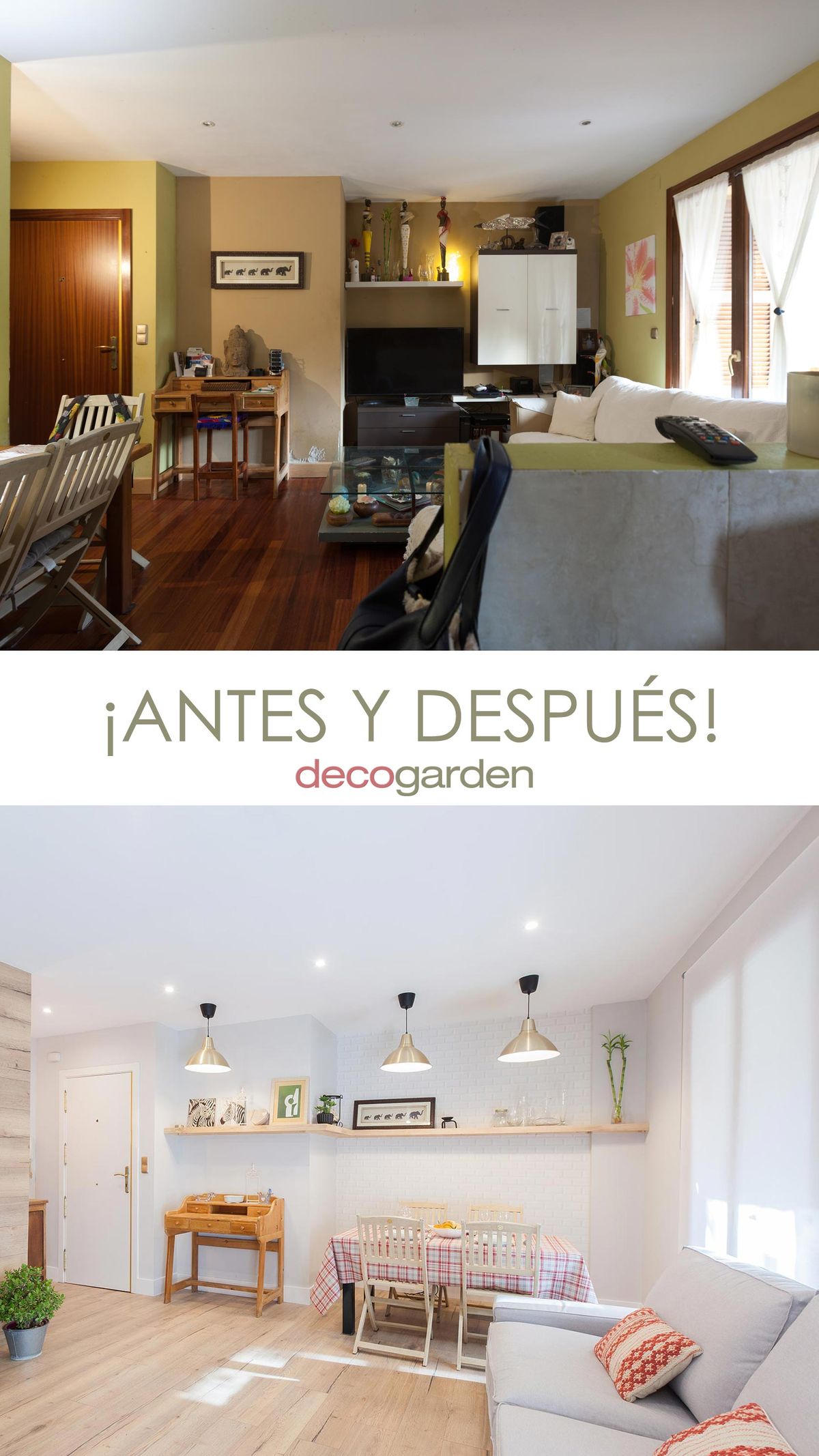 DEKO0718 decorar salon comedor con cocina abierta en madera antes despues