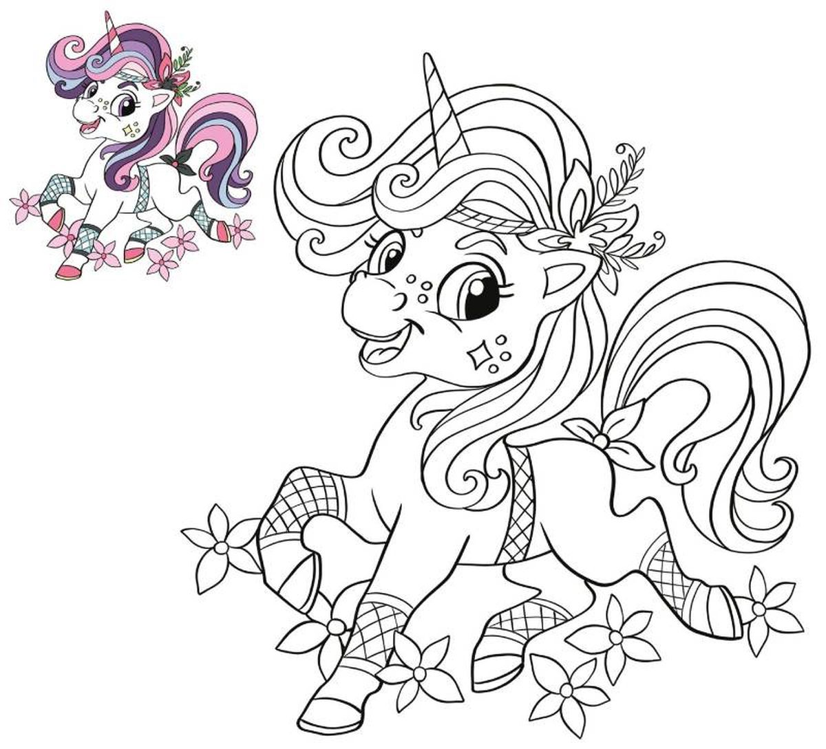 Unicornio para colorear, modelo 6.