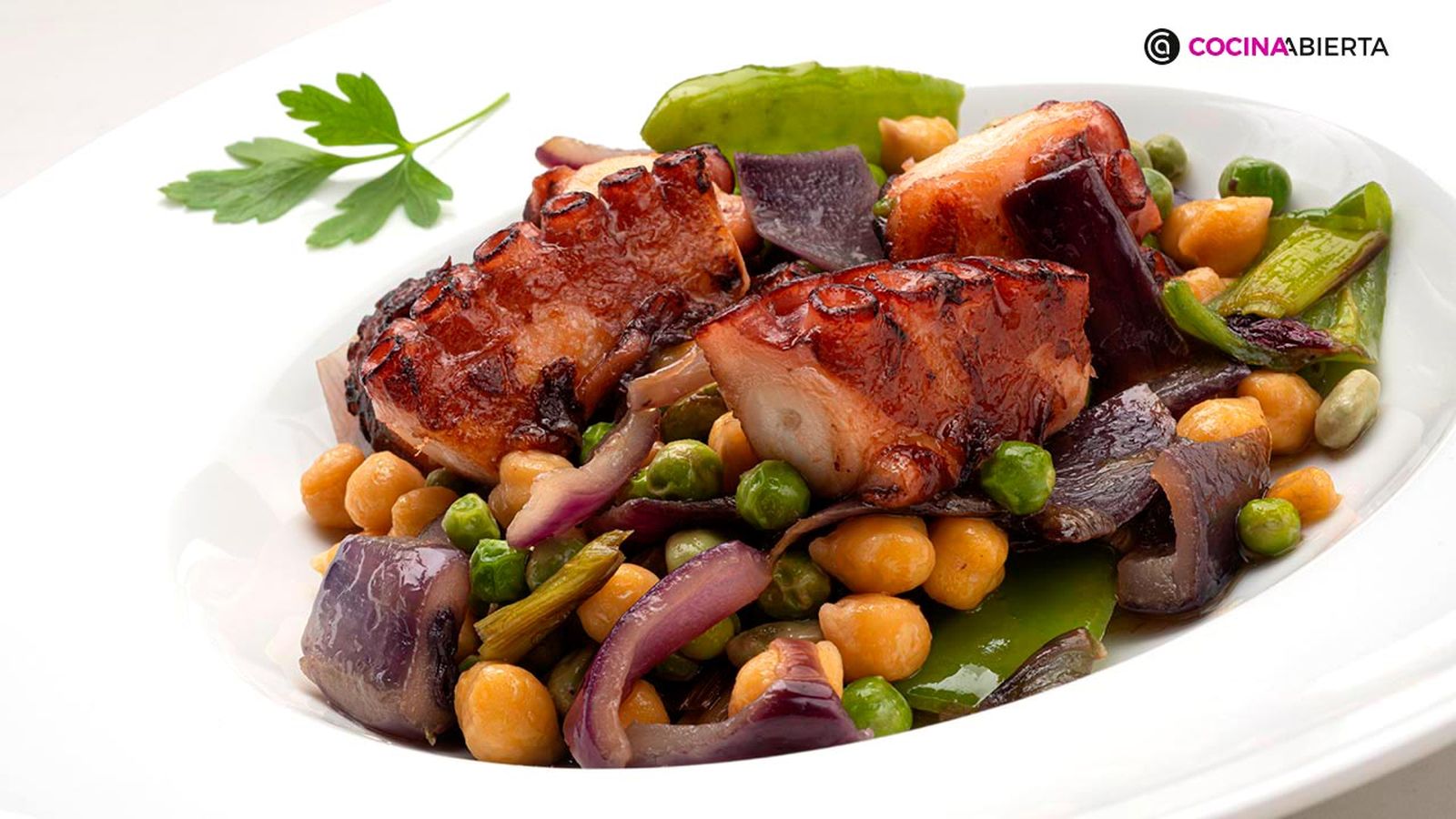 receta salteado pulpo verduras garbanzos ka