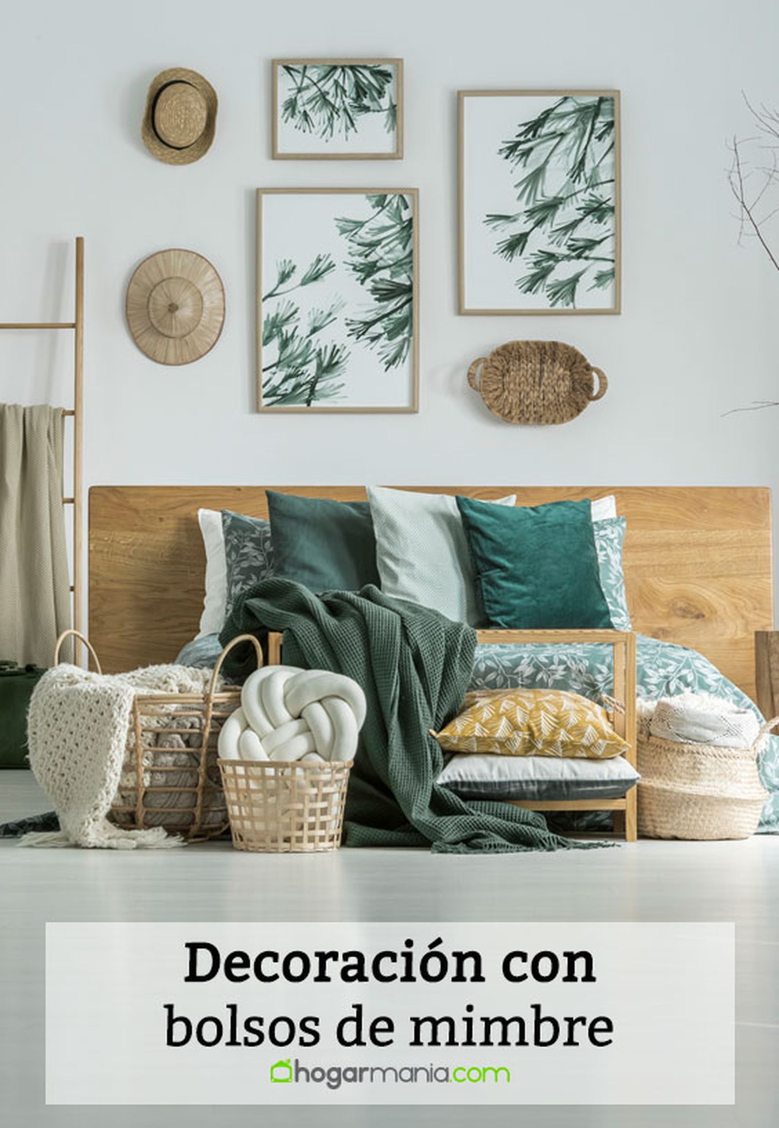 decoracion con bolsos de mimbre pin