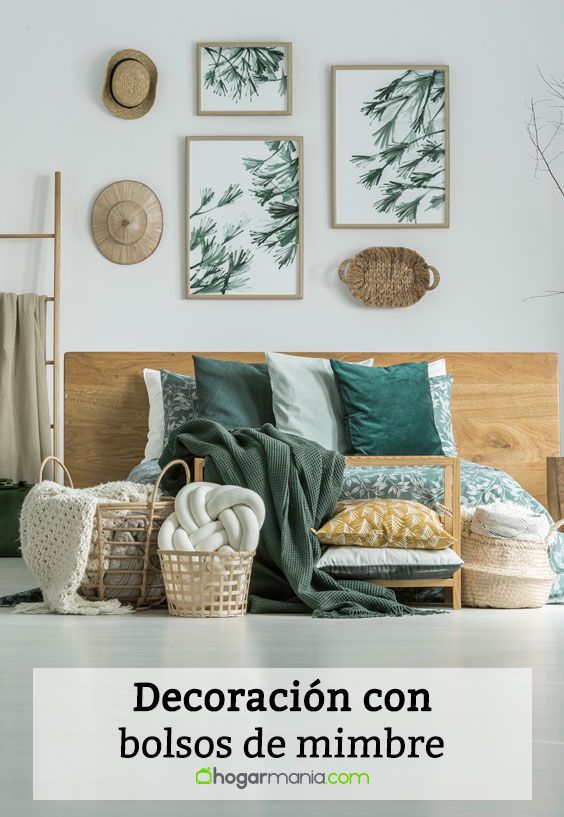 decoracion con bolsos de mimbre pin