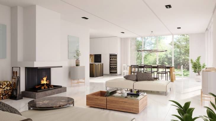 salon chimenea moderno acogedor