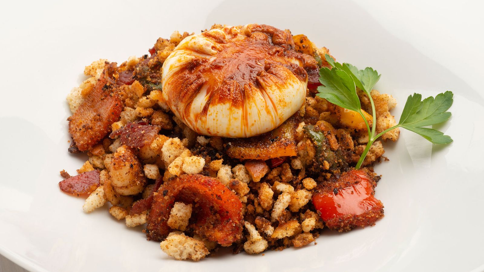 migas con jamon pimientos y huevo flor xl