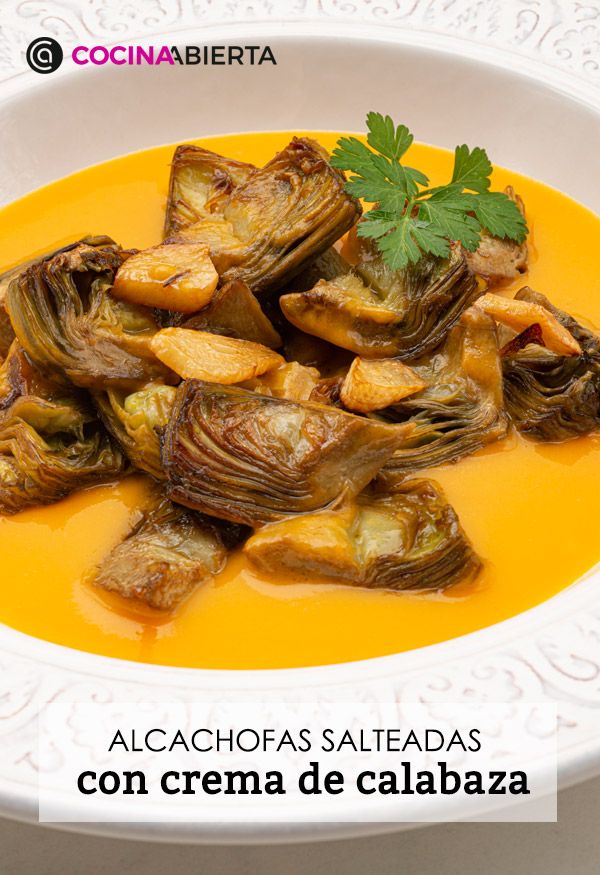 KARL66710320 alcachofas salteadas con crema de calabaza receta karlos arguinano presentacion
