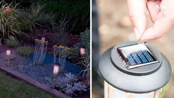 Balizas solares en jardín