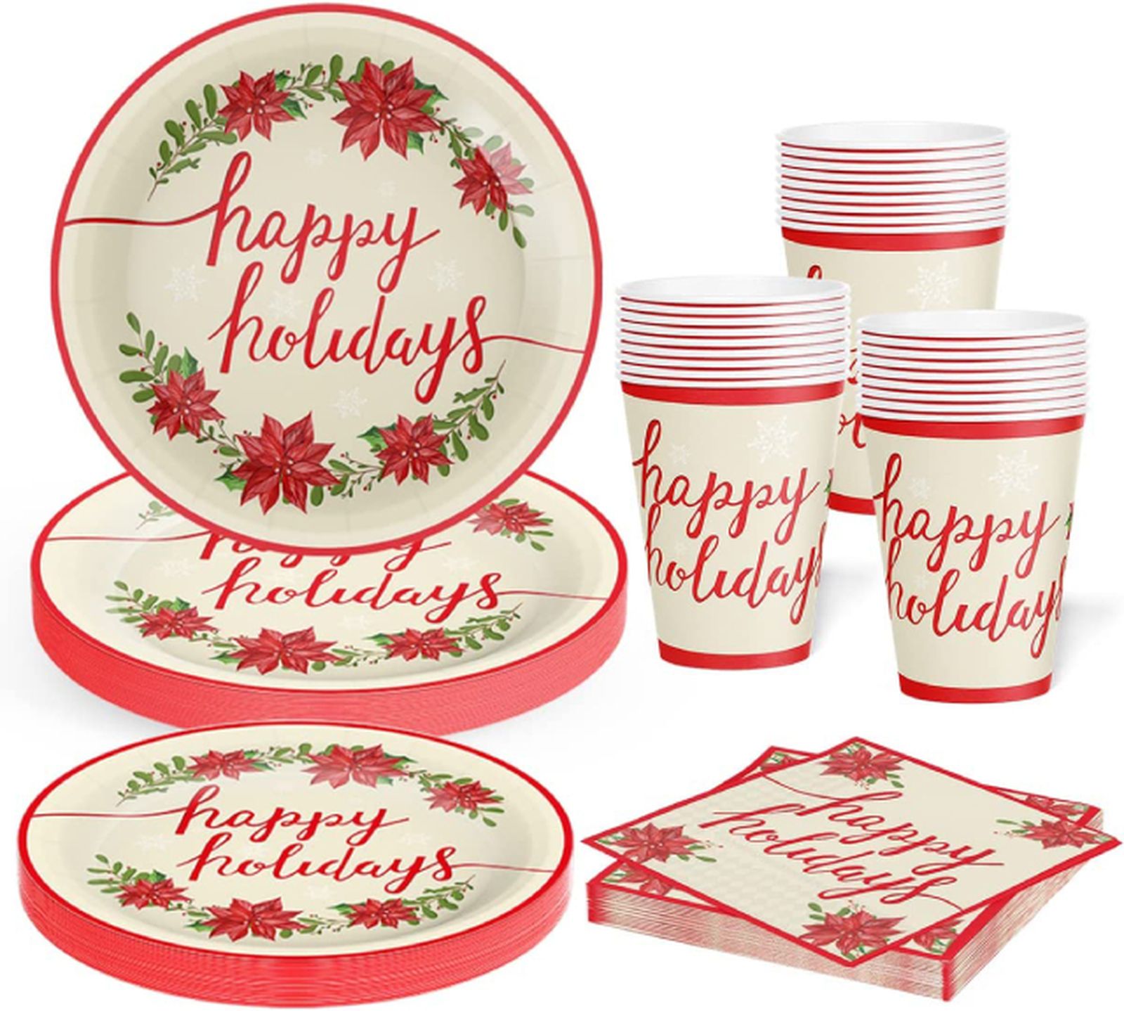 happy holidays platos desechables navidad amazon
