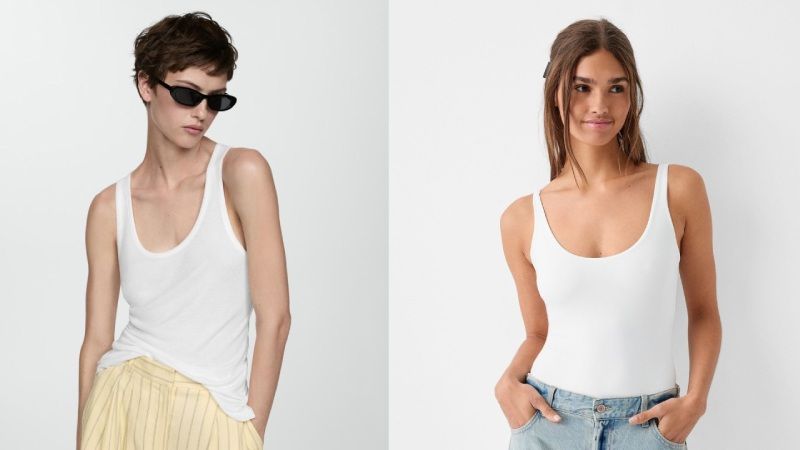 Camiseta básica blanca de tirantes / Fotos: Bershka y Mango