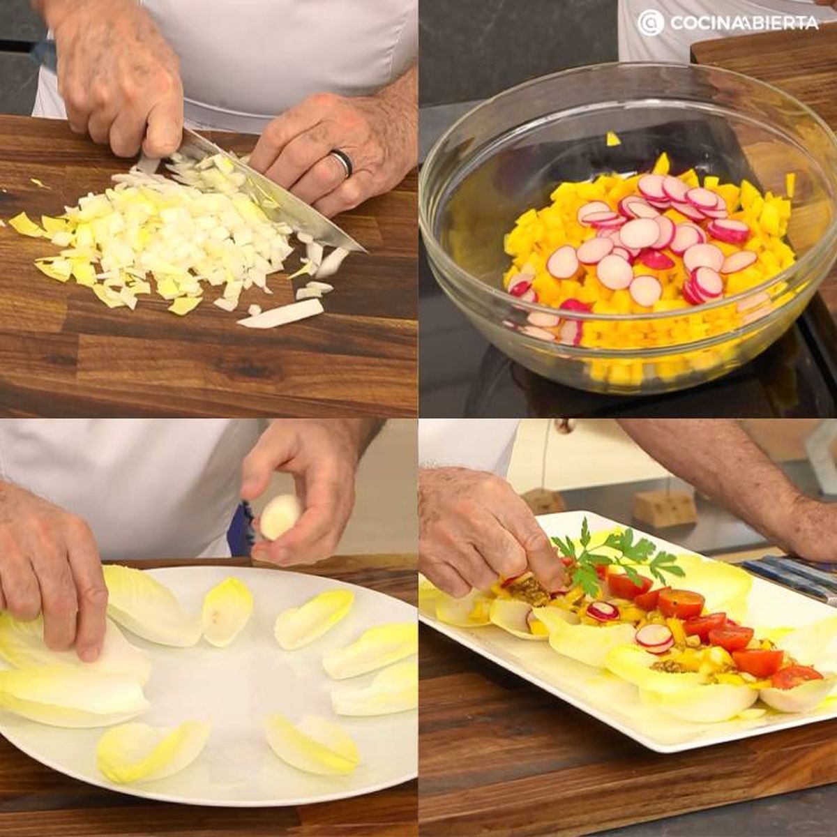 Paso a paso para hacer ensalada de endibias con mango y nueces