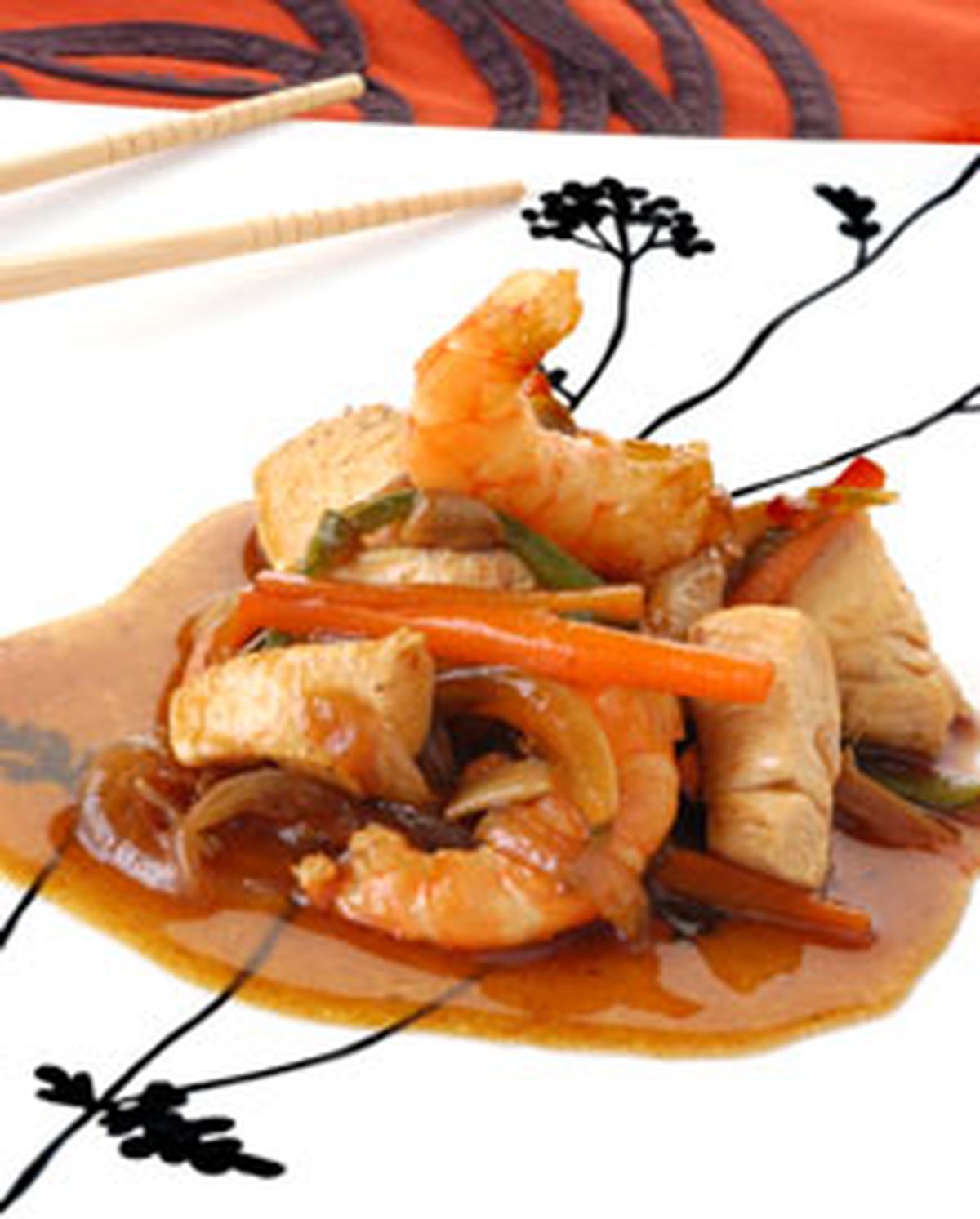 479 Pollo con verduras y langostinos l