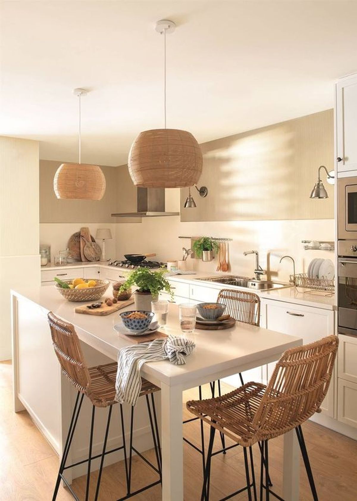 cocina blanca madera madera complementos