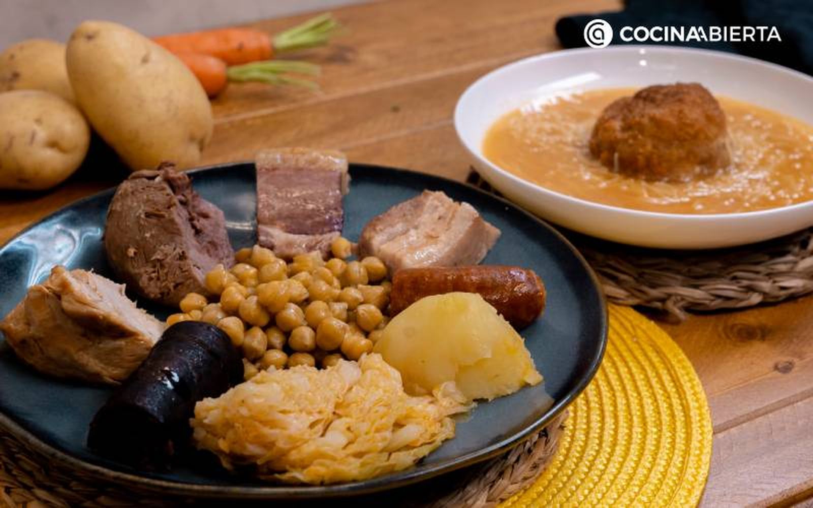 Elaboración de la receta de cocido madrileño con pelotas - Sirve el cocido madrileño con pelotas