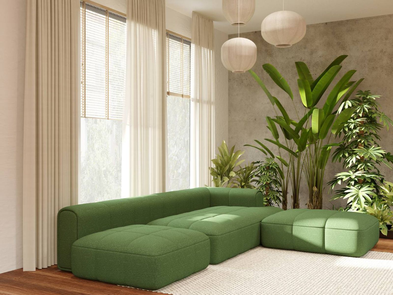 Verde intenso y vegetación: una combinación que refuerza la conexión con la naturaleza en el hogar.