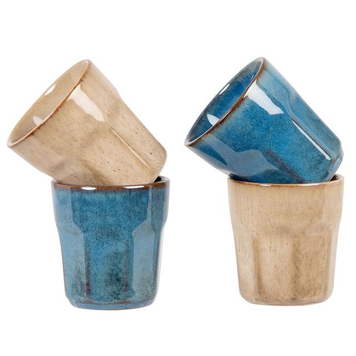 tazas de gres azul verde beige x4 y soporte de metal negro maisons du monde