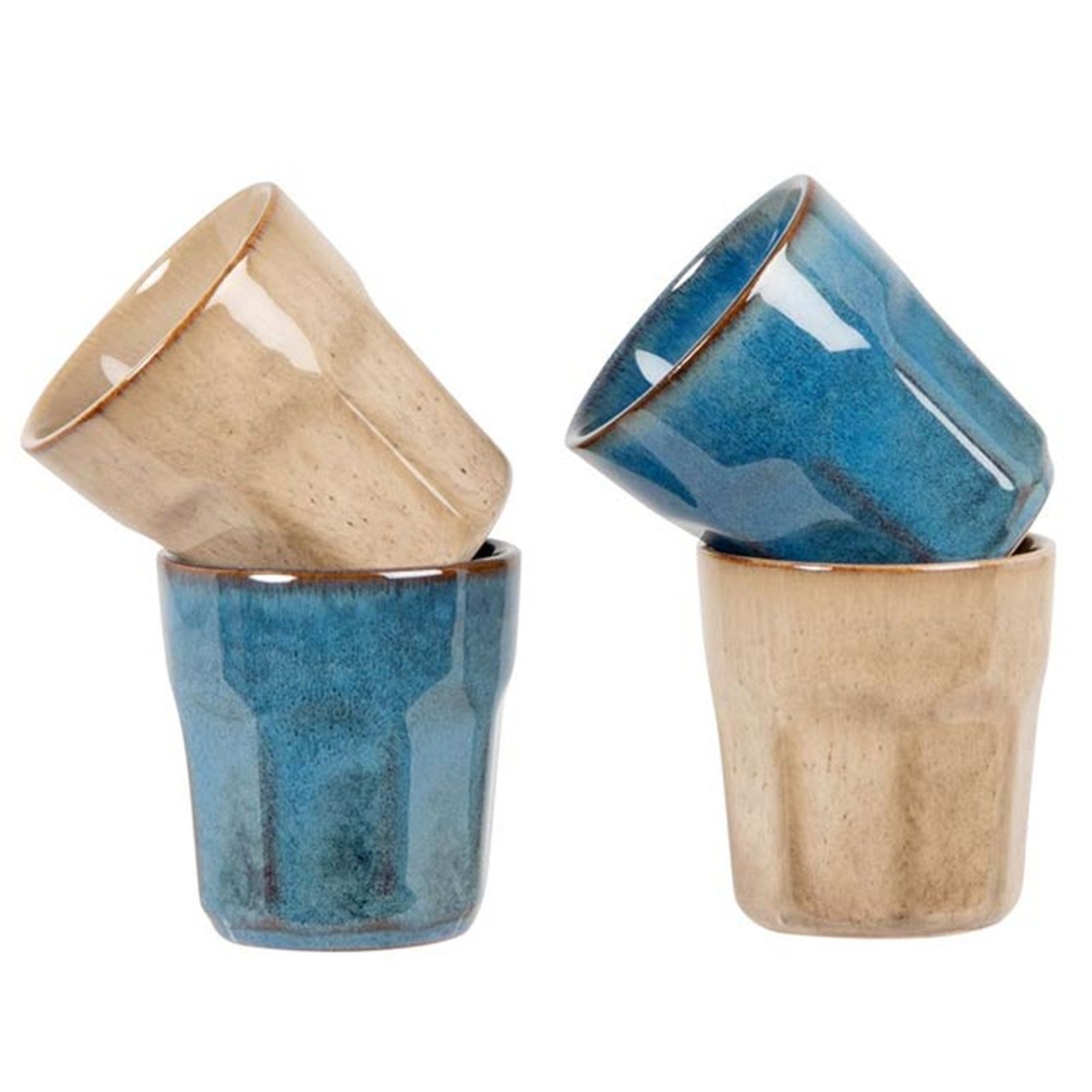 tazas de gres azul verde beige x4 y soporte de metal negro maisons du monde