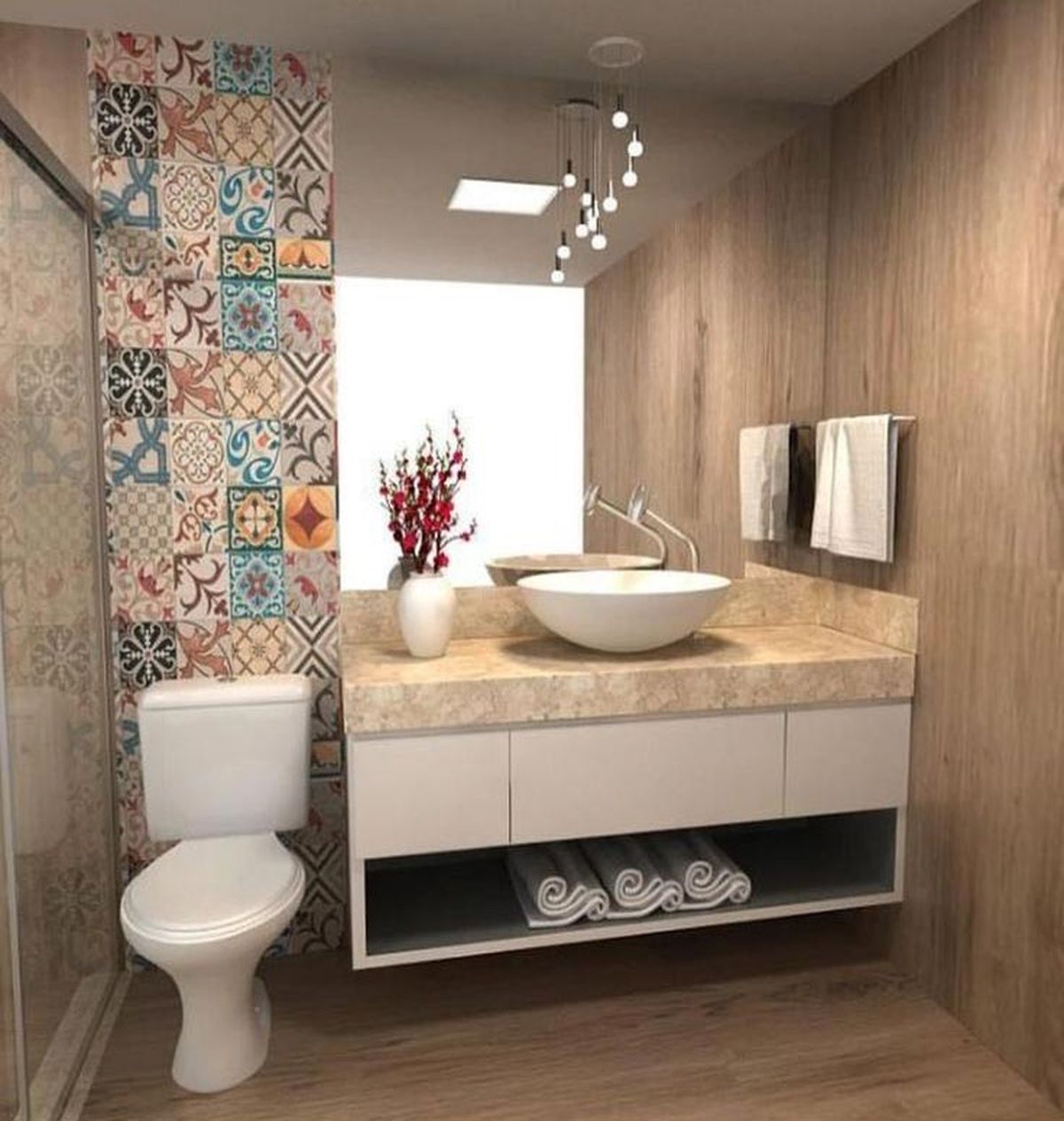 baño pequeño baldosas hidraulicas 1