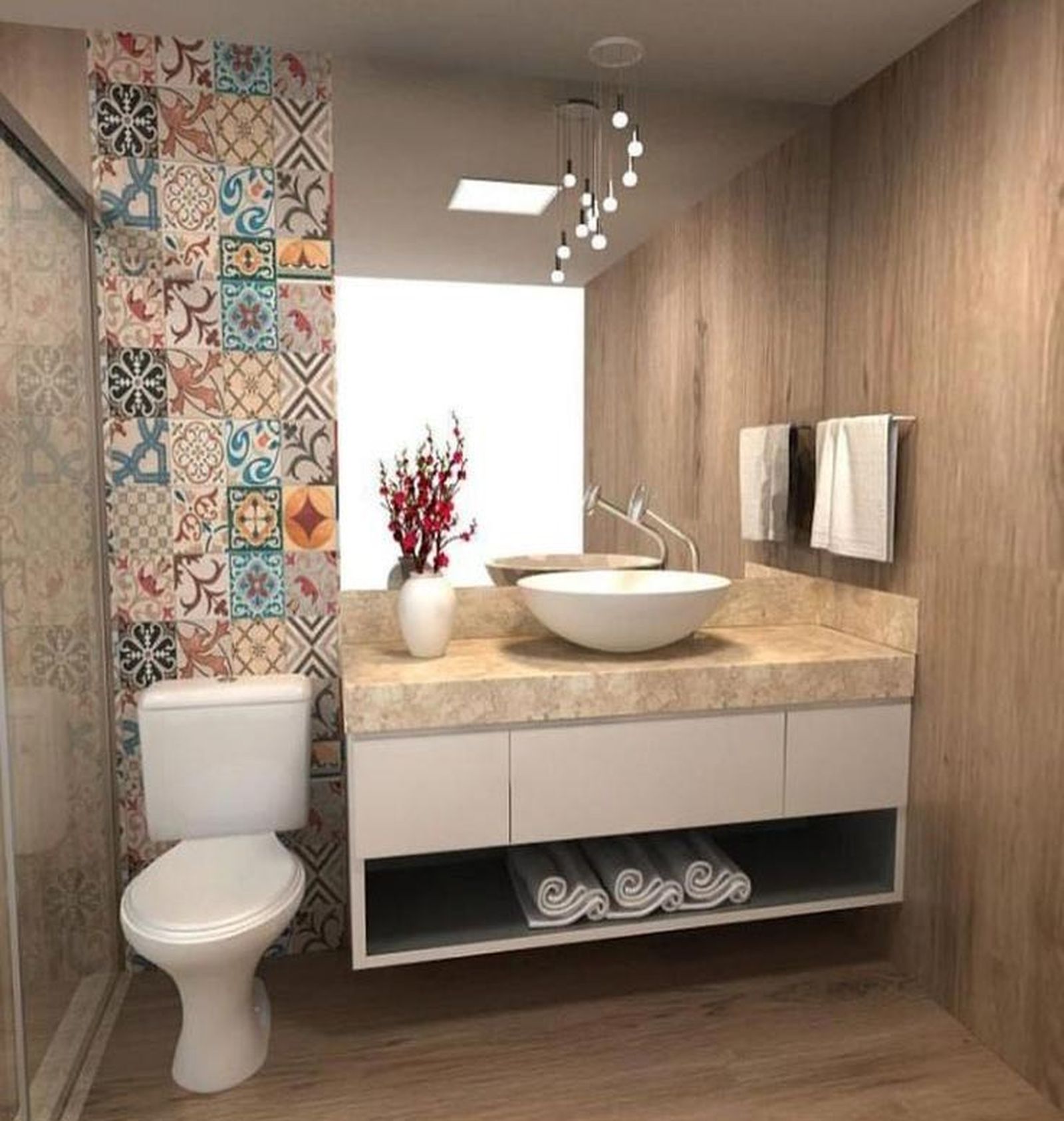 baño pequeño baldosas hidraulicas 1