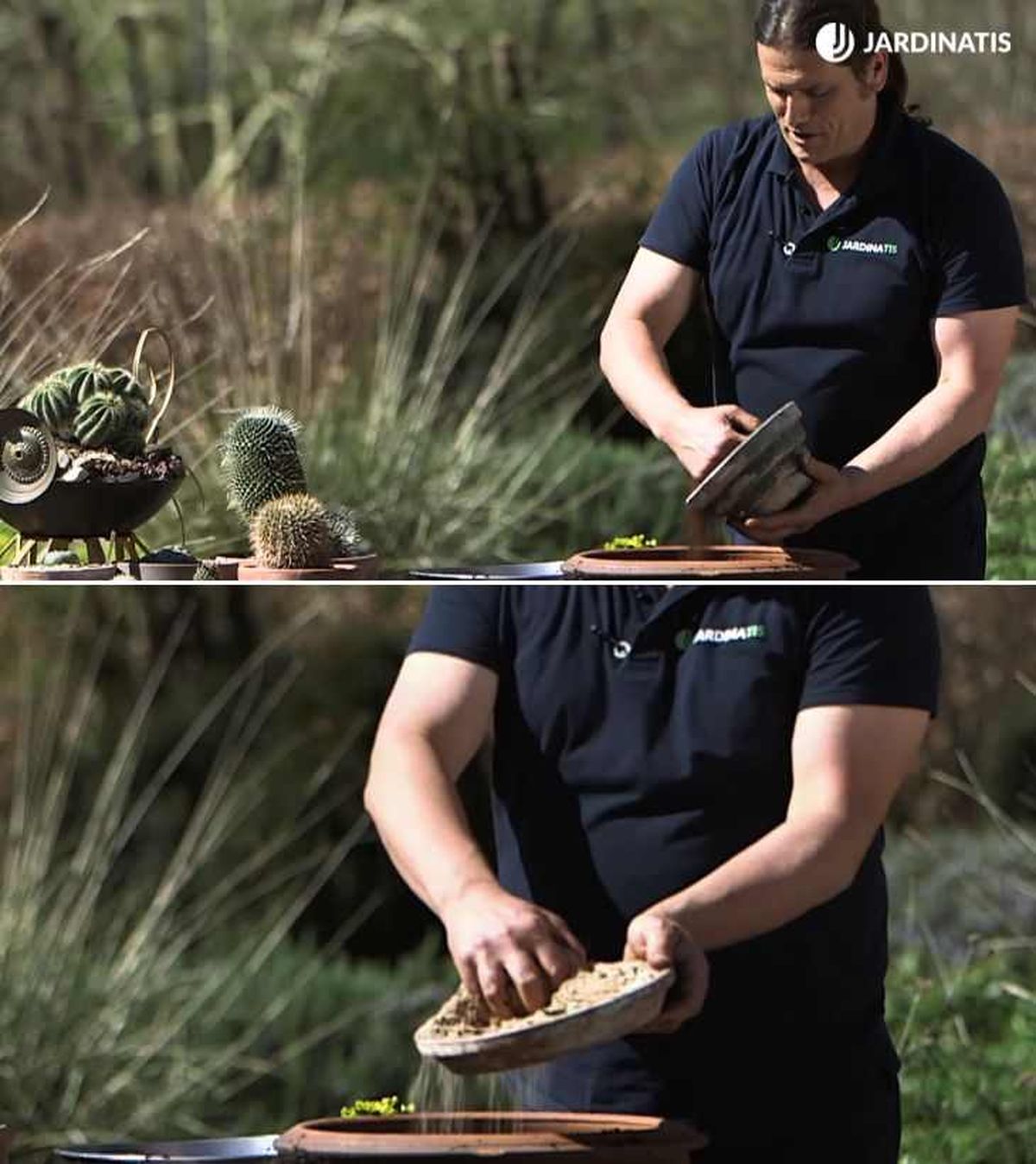 Iñigo Segurola haciendo su mezcla para cactus y plantas crasas