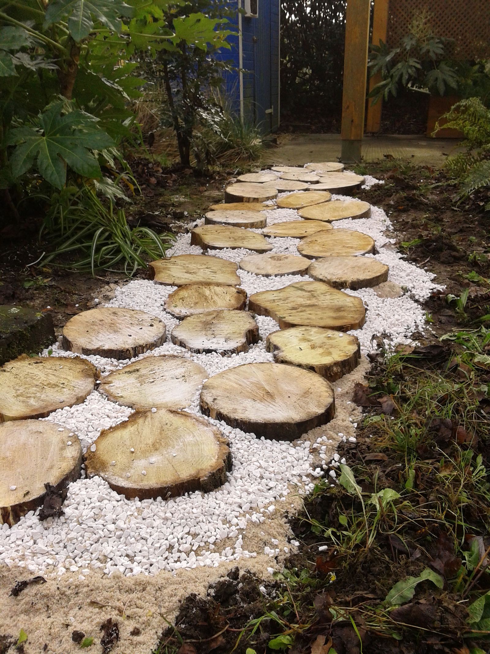Camino de jardín con círculos de madera 2