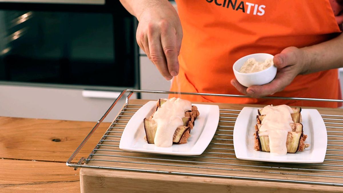 Receta de canelones veganos de berenjena, calabaza y setas  paso 6