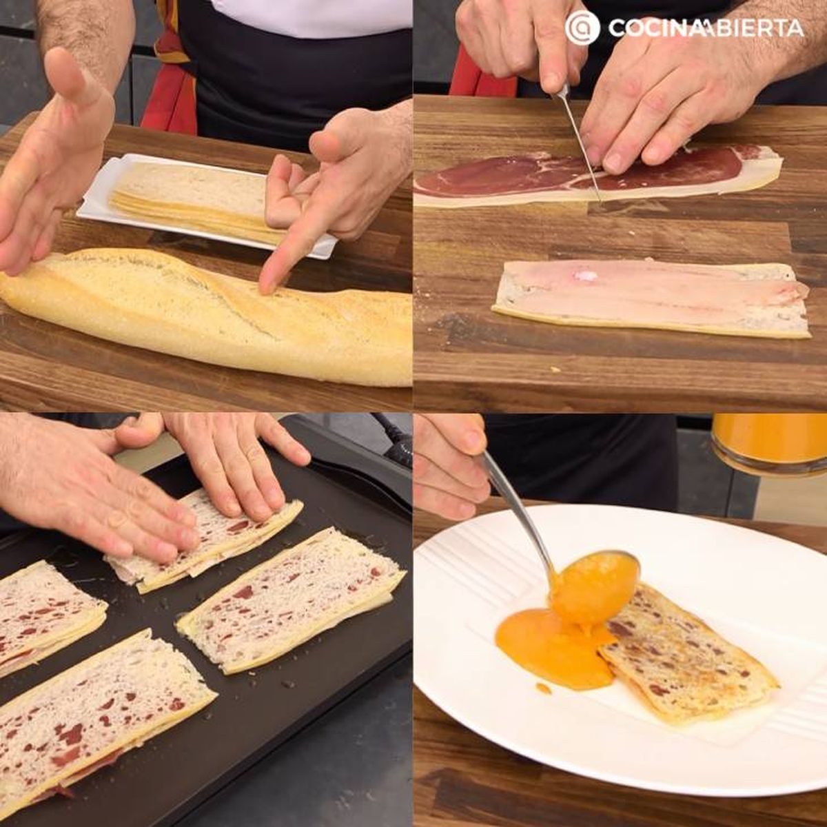 emparedados de sabiron y jamon con romesco receta pasos