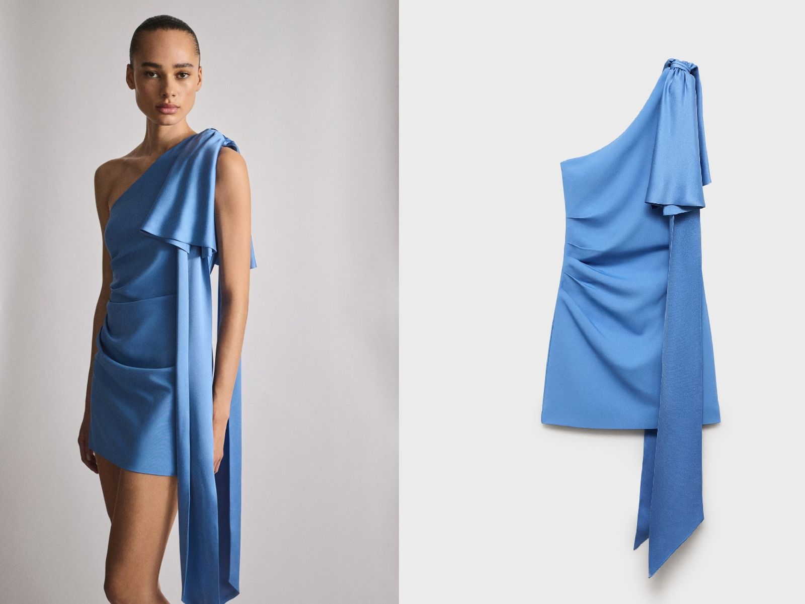 Vestido asimétrico con lazada / Fotos: Mango