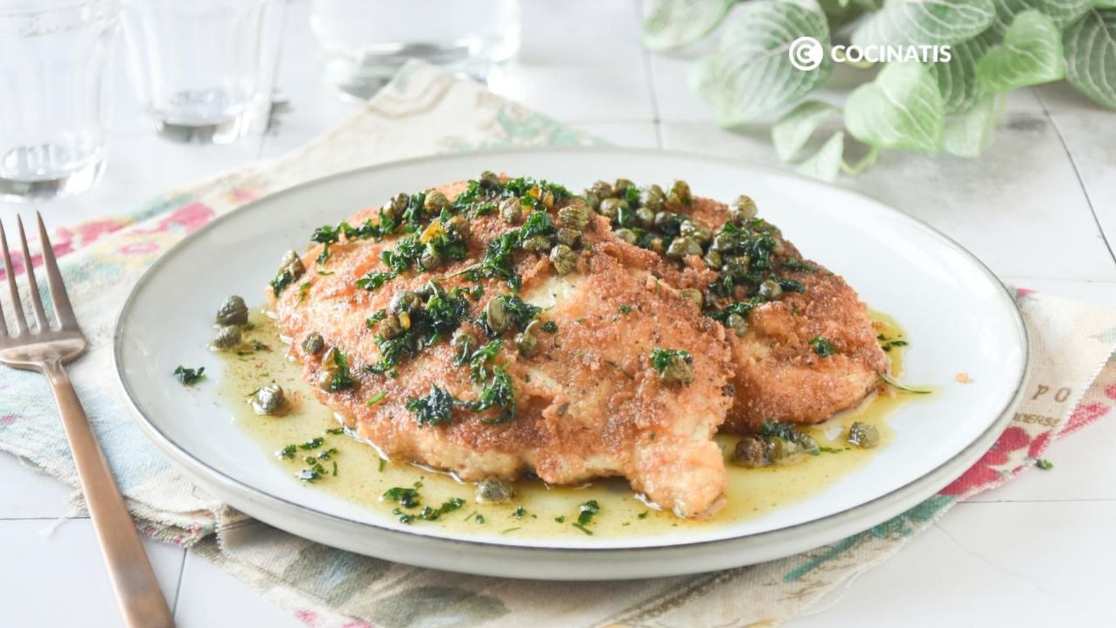 Escalope de pollo en salsa