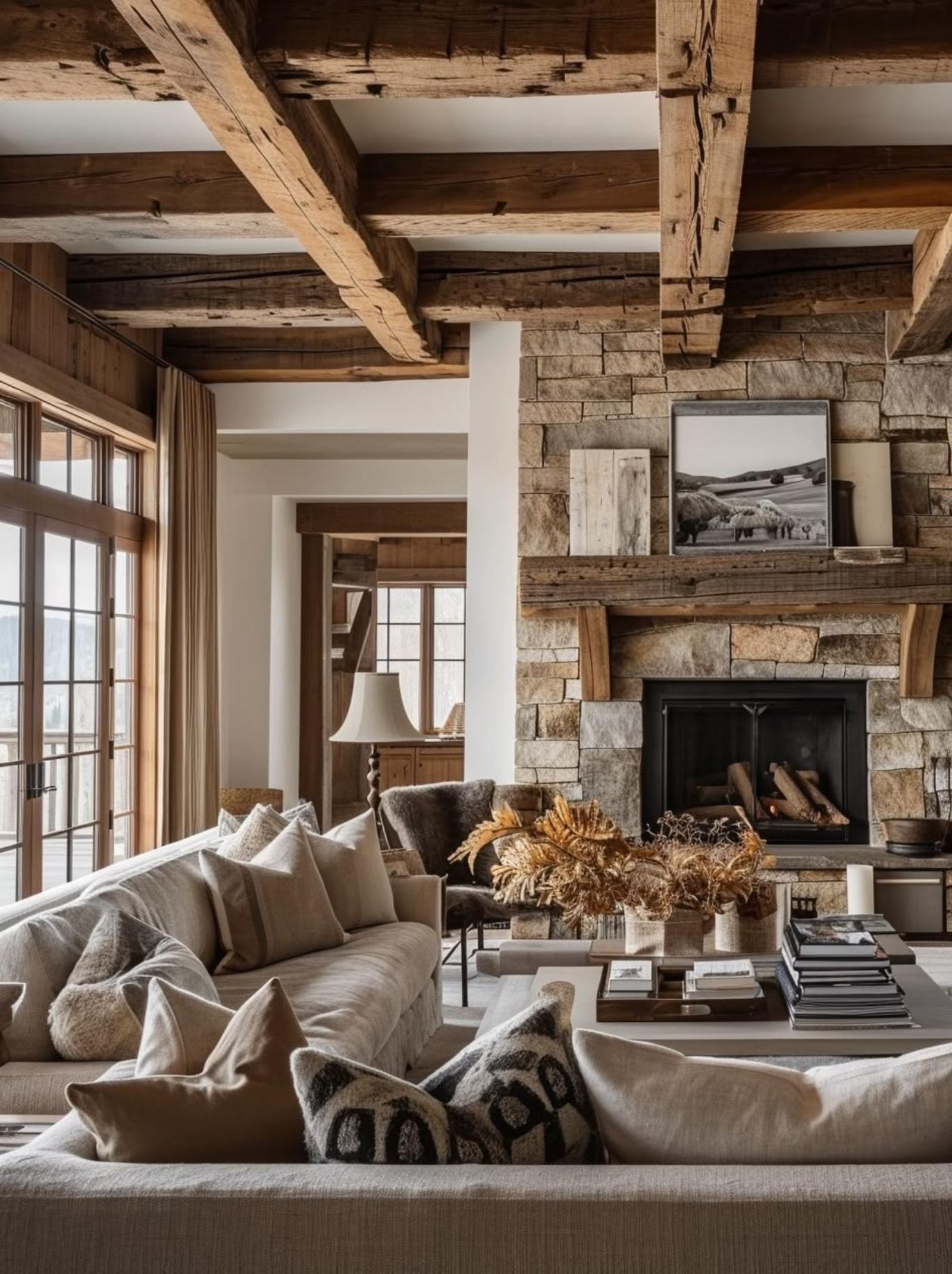 Salón acogedor de estilo cabincore.