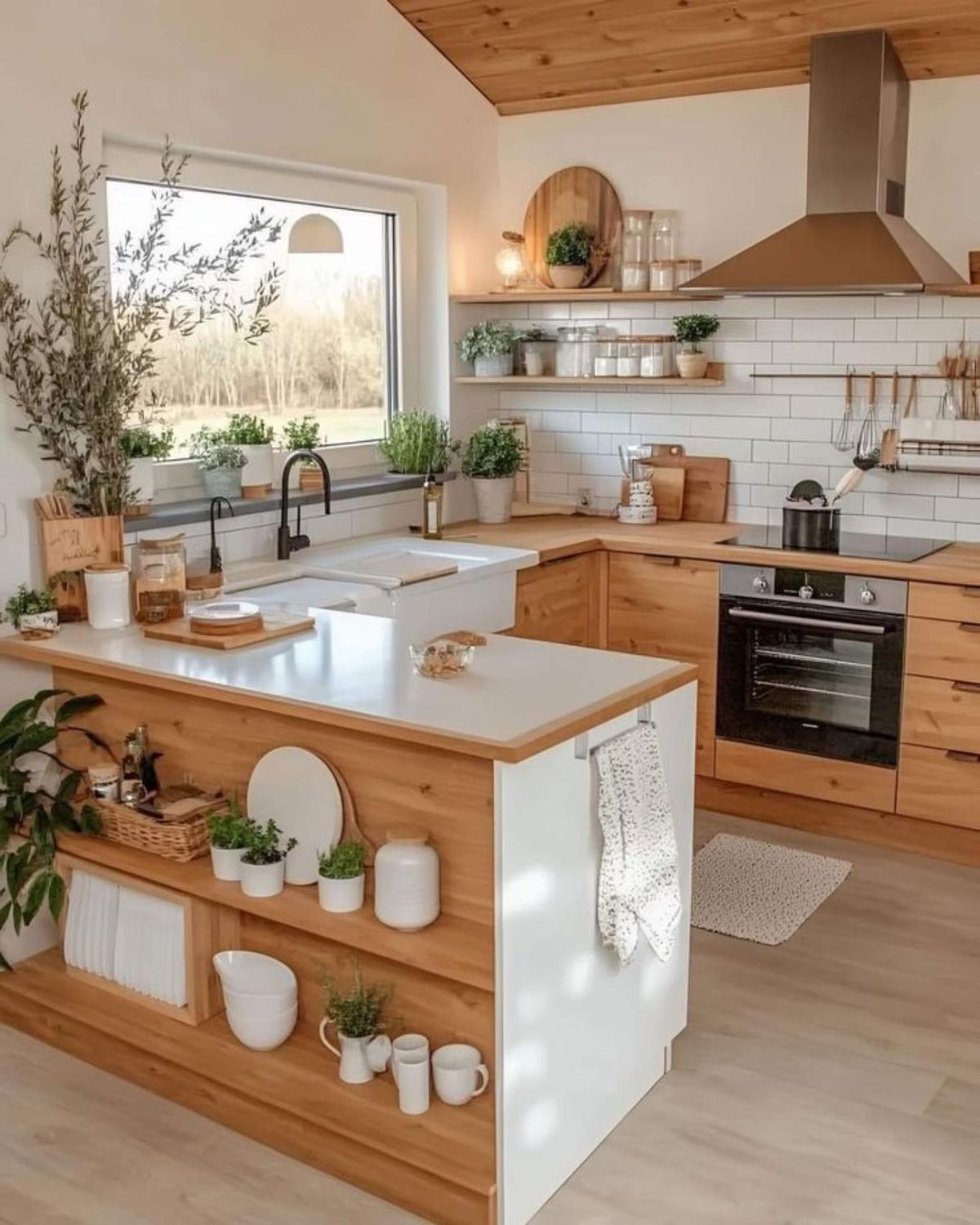 Cocina con península con almacenamiento inteligente.