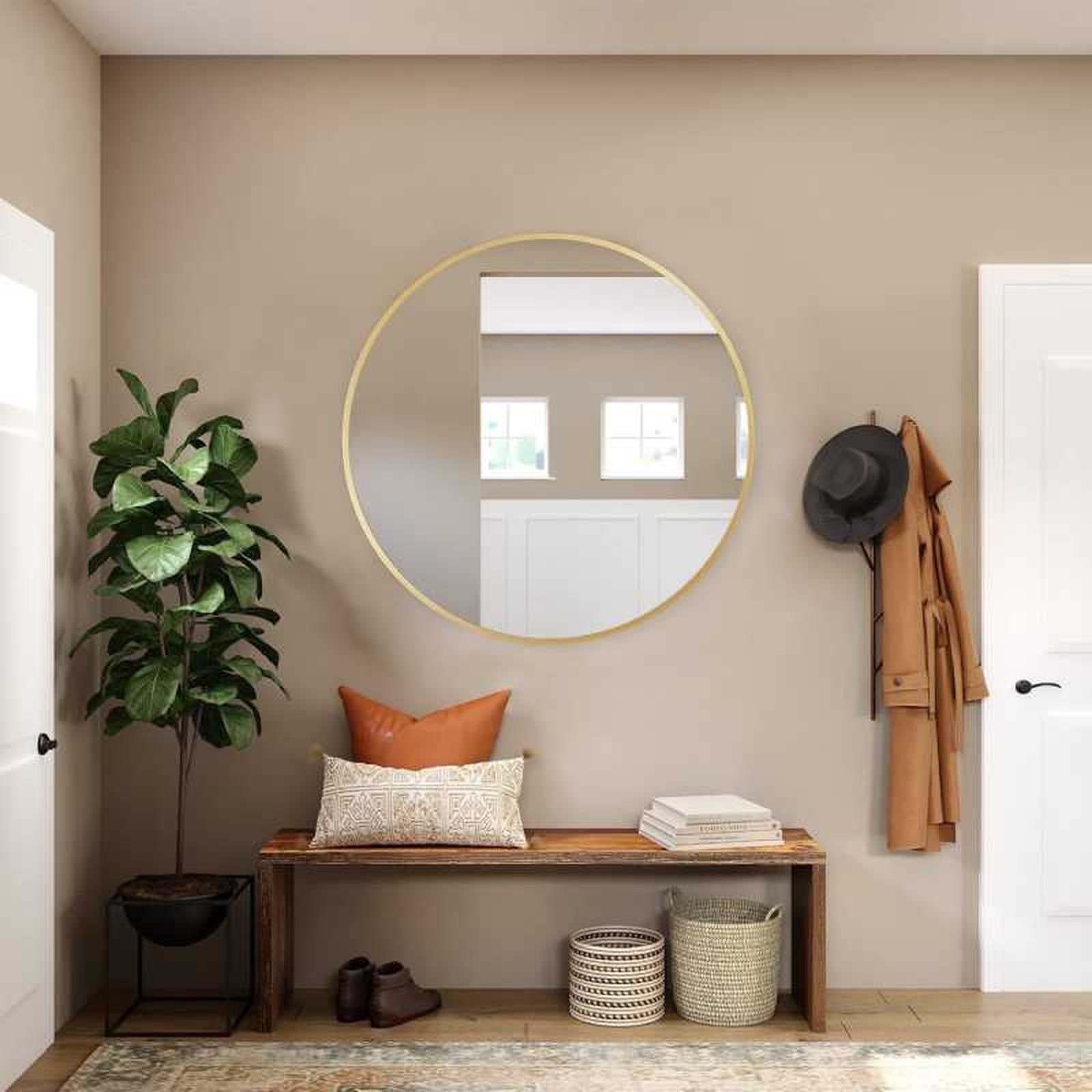 Recibidor minimalista decorado con una planta alta.