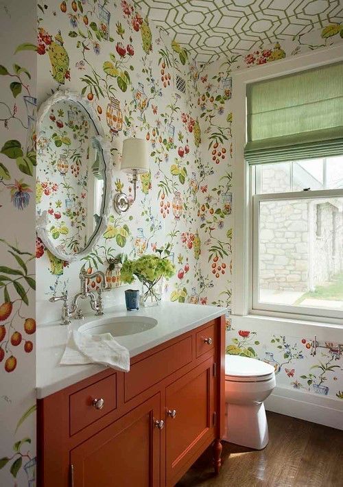 papel pintado bano flores 3