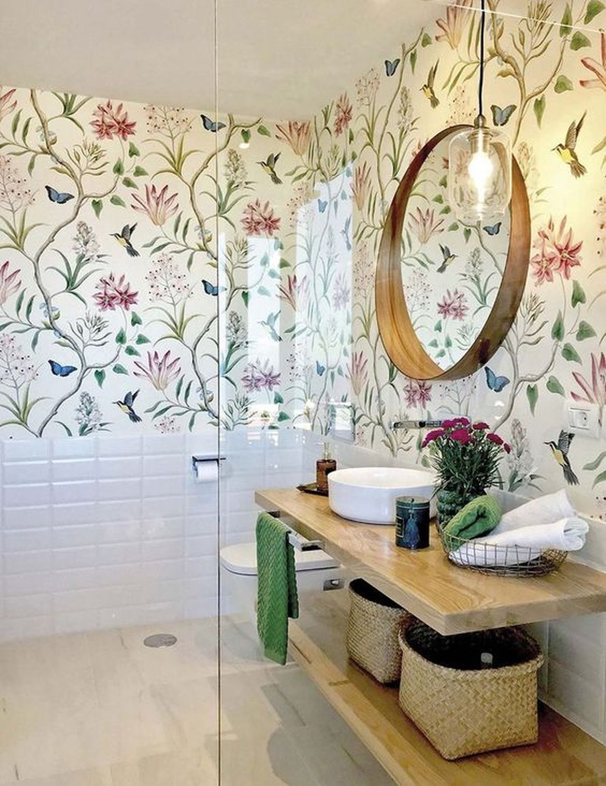 papel pintado bano flores 2