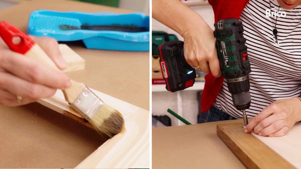 Barniza la madera y fija el espejo al marco