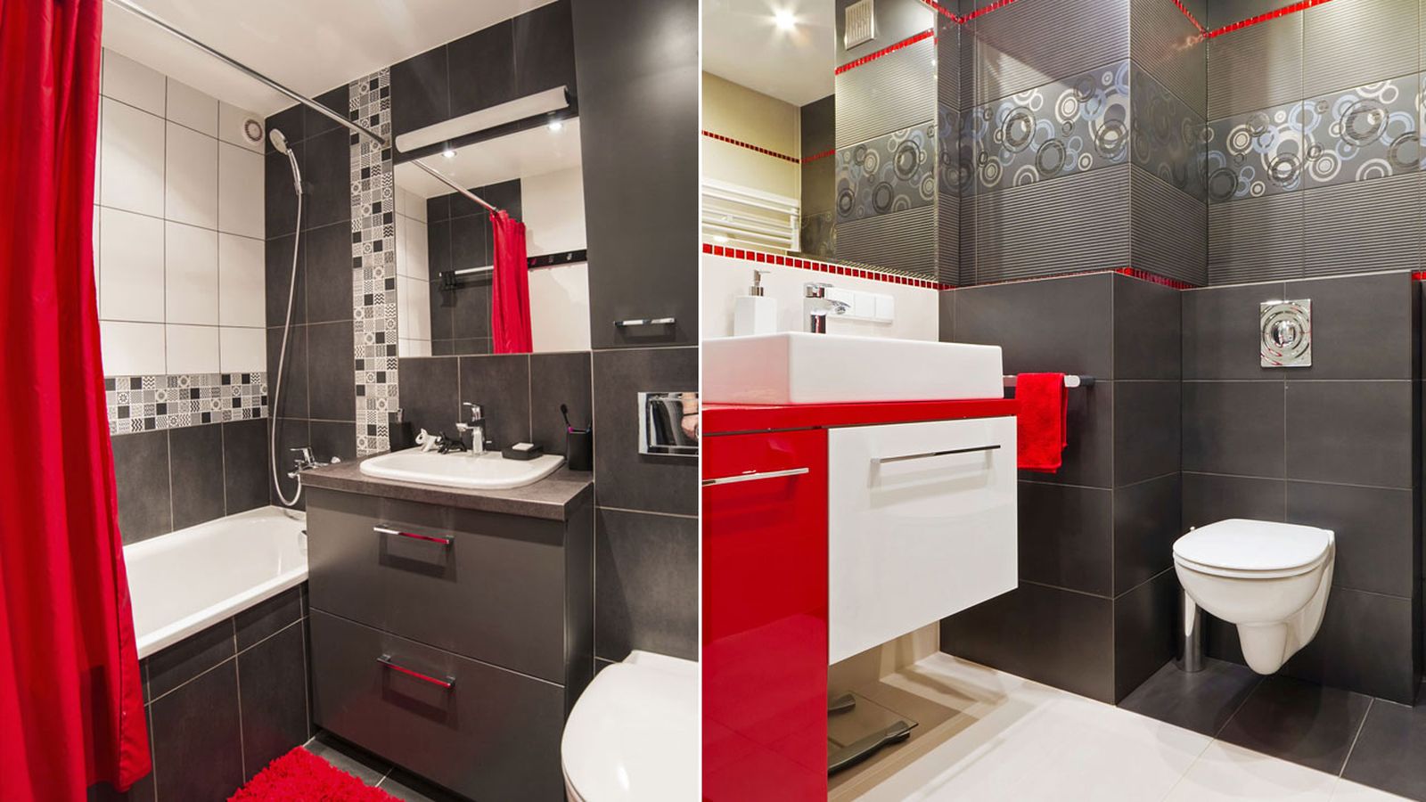 Decorar el baño en rojo y gris